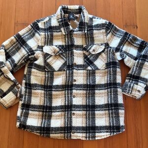 Volcom size Large 14 women’s Checkered Fleece Jacket Sherpa oversized
